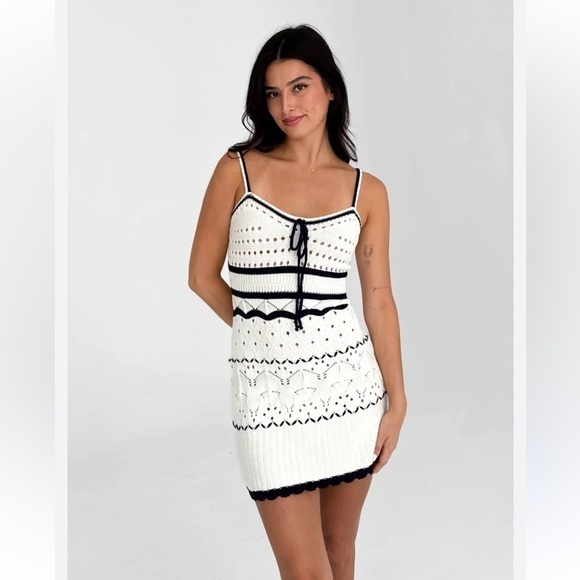 Grey Bandit Dresses & Skirts - Grey Bandit Newport Crochet Mini Dress | Black & White | Size M